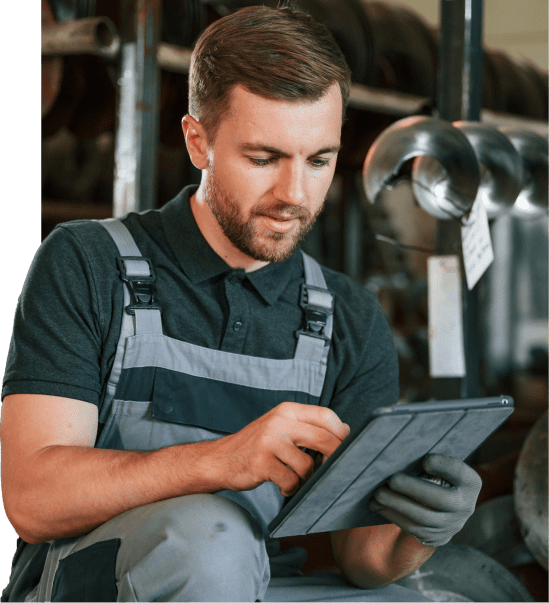 Man managing booking for services